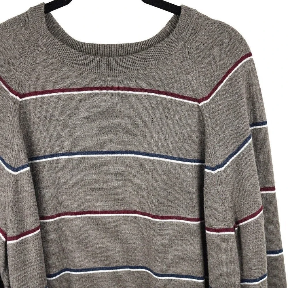 Banana Republic Sweater Mens Large Brown Striped Merino Wool Crew Neck Pullover